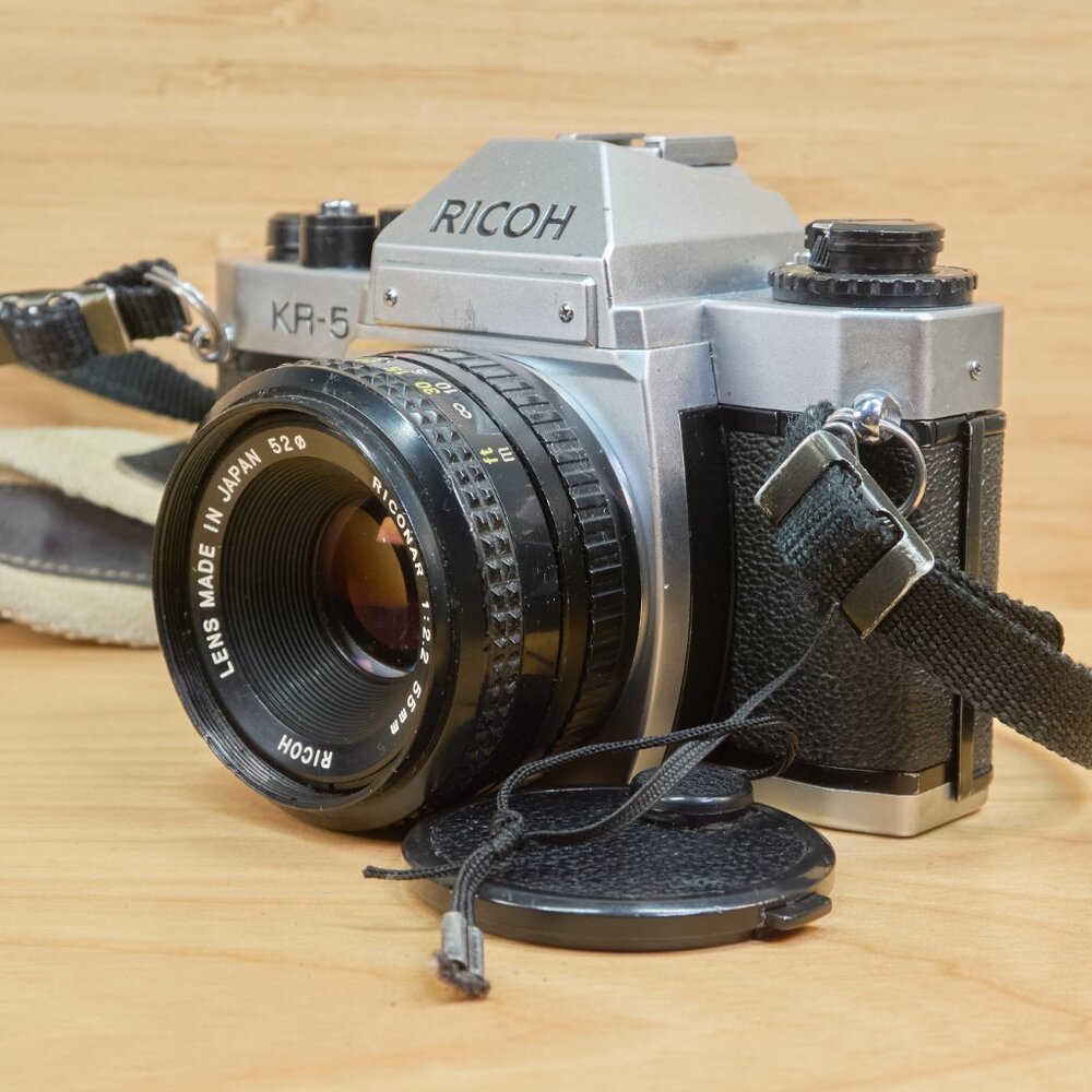 Vintage Ricoh KR-5 35mm SLR Camera, with Rikonar F/2.2 55mm lens, Made in Japan